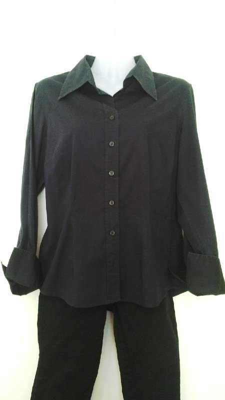 Classic Black fitted Shirt With Feature Cuffs By Woolworths Size 12