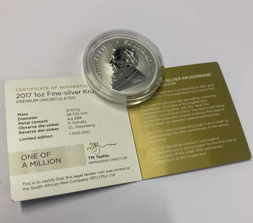 2017 1oz Fine-silver Krugerrand 50th Anniversary