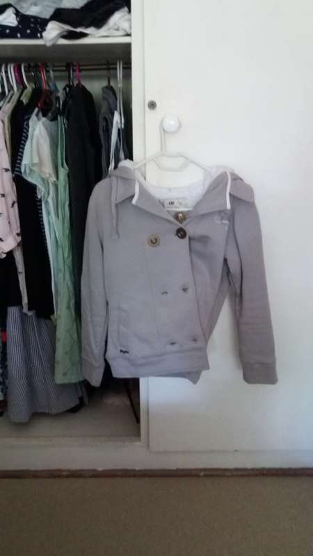 Ladies caterpillar double breasted grey cotton jacket size small to fit medium