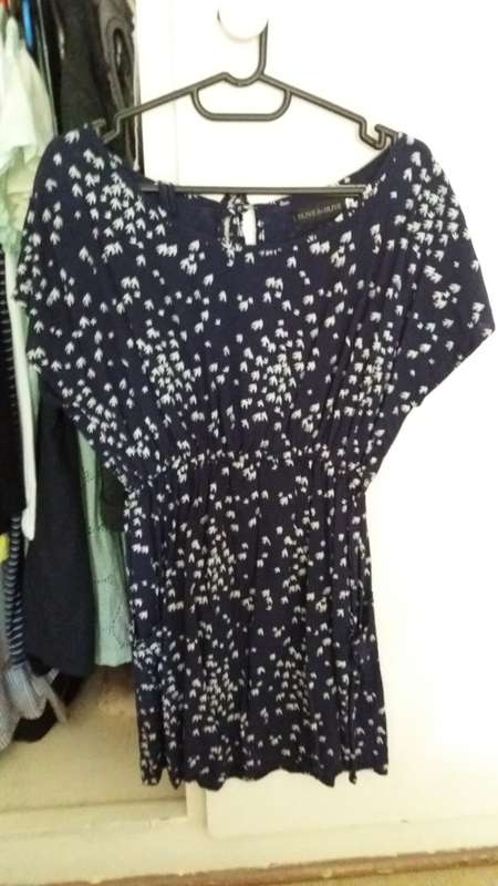 Ladies navy dress with white swallow print size medium
