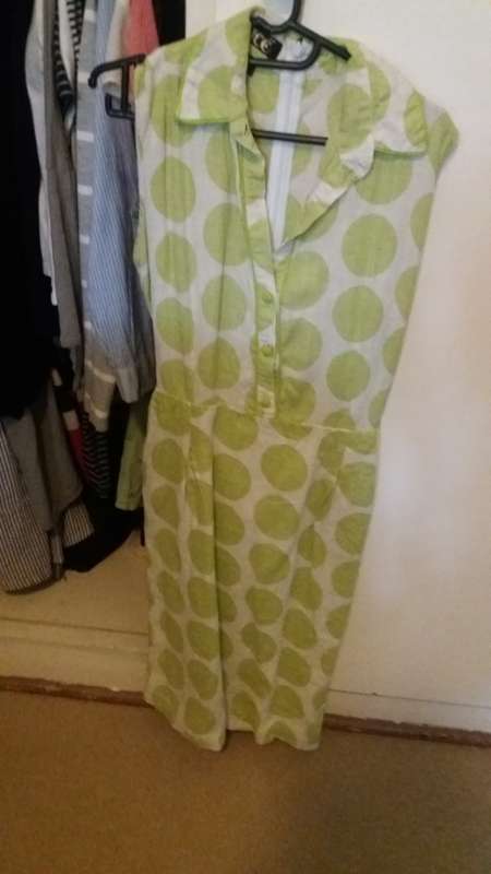 Linen double lined dress with line green pattern tied at the back size medium