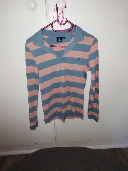 Almost new Polo Striped collar shirt size small. Pink and blue
