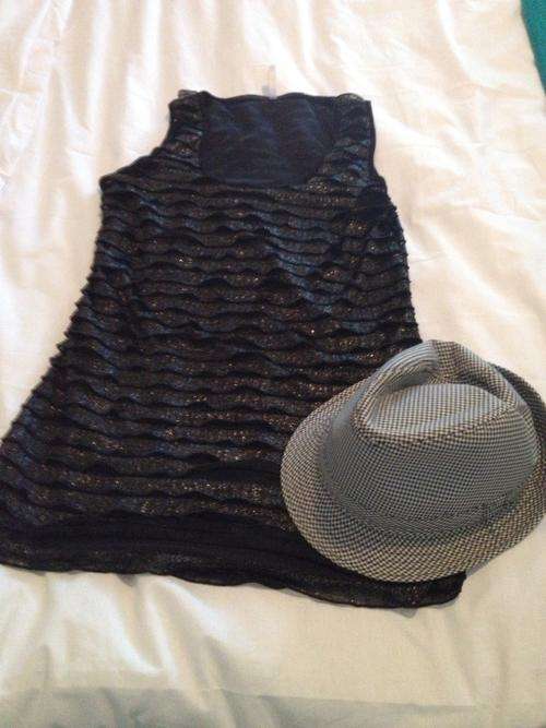 Woolworths size 12 ladies longer length top with shimmer detail plus funky hat