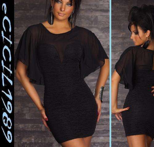 SEXY CHIFFON PARTY STRETCH MINI DRESS by > V-LONDON < black size 10