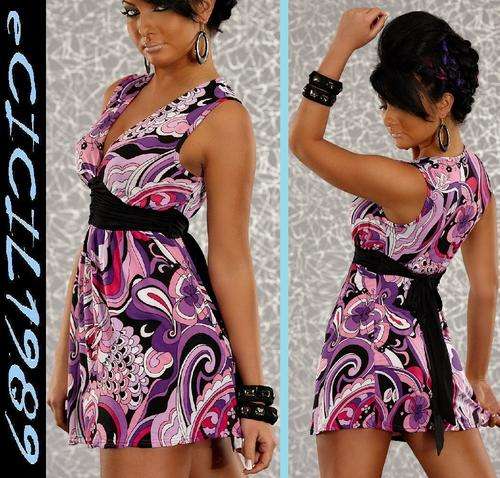 HOT & SEXY multicoloured LONG TOP /  MINI DRESS - BRAND QUALITY by > MUSE < size 8/10