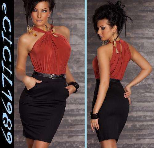 SEXY MINI DRESS - BRAND QUALITY by >BODY COVER< black / rust, size 8/10