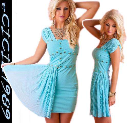 GORGEOUS Gladiator blue COCKTAIL EVENING MINI DRESS ornated  ONE SHOULDER  by >GODDESS<  size UK 12
