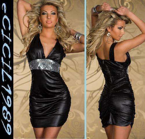 HOT & SEXY black EVENING COCKTAIL sequined MINI DRESS by >BEST EMILIE<  UK size 10/12