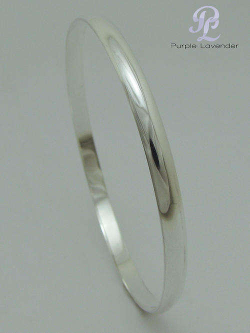 Solid Sterling Silver D-Shape Round Bangle _ 5mm _ Handmade x1