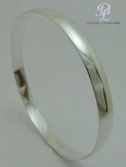 Solid Sterling Silver D-Shape Round Bangle _ 7mm _ Handmade x1