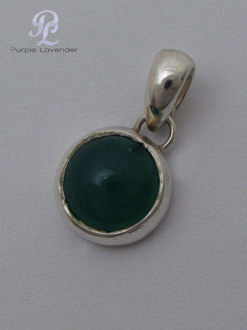 Solid Sterling Silver Handmade Pendant _ Green Agate
