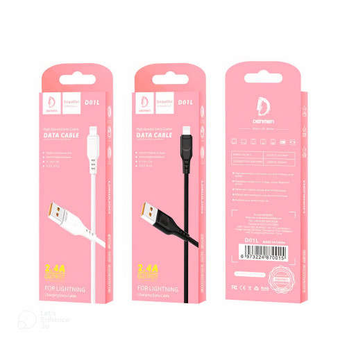 Denmen D01L Lightning High Speed Charging Data Cable 2.4A  Black