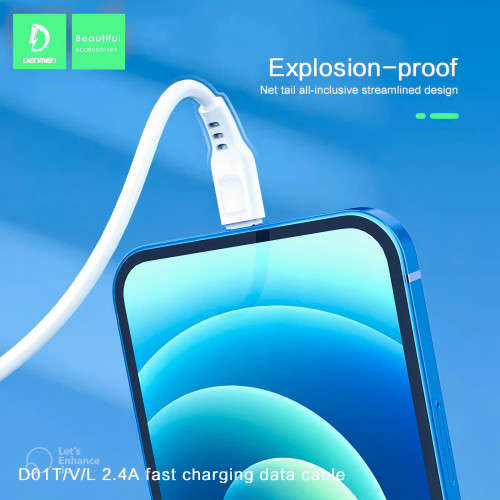 Denmen D01L Lightning High Speed Charging Data Cable 2.4A  Black