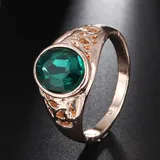 Emerald signet ring gold tone