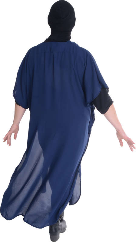 Women Navy Blue Chiffon Loose Coat
