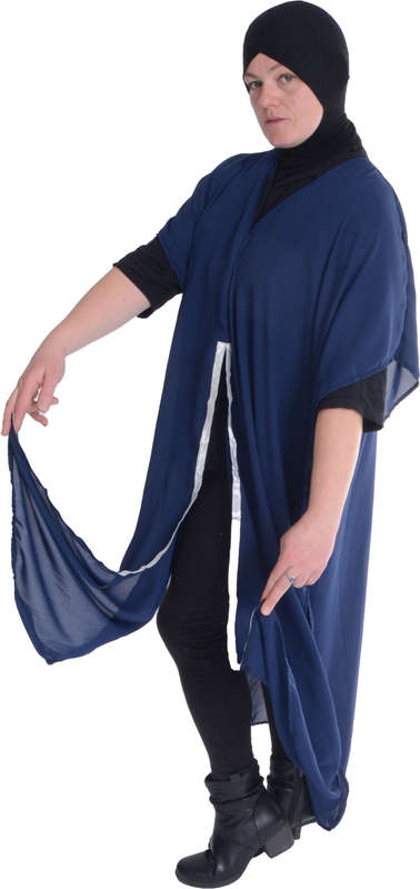Women Navy Blue Chiffon Loose Coat
