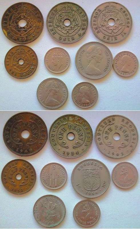 Lot of South Rhodesia, Rhodesia & Nyasaland an Rhodesia Coins - 9x