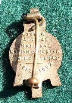 SA National Marian Congress Centenary 1852 - 1952 Lapel Badge