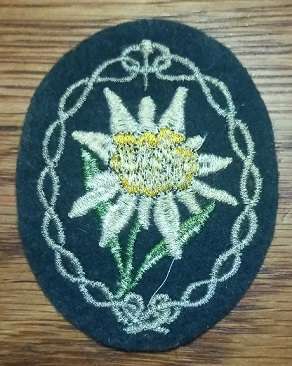 WW2 German Army Gebirgsjager Edelweiss Sleeve Badge - Wool type