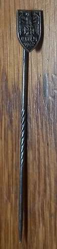 WW 2 German Cholm 1942 Shield Stickpin Badge - 1957 Re-issue