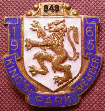 King's Park (Stadium) 1965 Lapel badge - No.848, 28 x 27mm, no pin