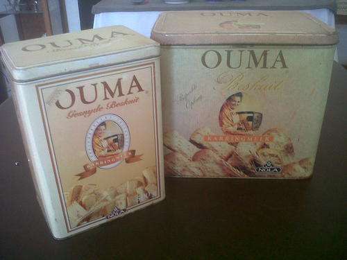 PAIR OF VERY OLD OUMA RUSK TINS LARGE