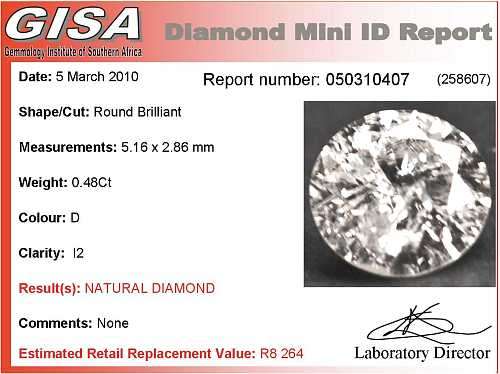 Stunning .48ct Top colour D I2 Natural Diamond
