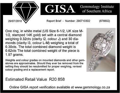 G.I.S.A certified Engagement ring - 0.30 ct Centre diamond  i2 colour J + 30 diamonds  i3 colour L+M