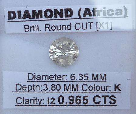 ** QUALITY** [0.965ct] NATURAL [ K / I2 ] ROUND CUT GENIUNE DIAMOND**