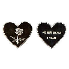 1 GRAM .999 FINE SILVER HEART SHAPE ROSE