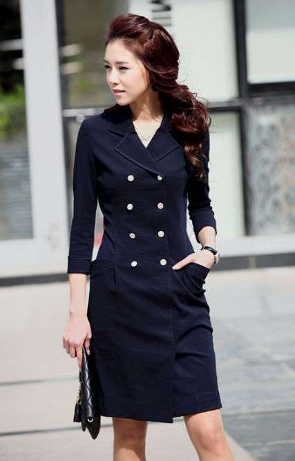 Double-breasted fashion Dress (with belt) 11049 DarkBlue S/M/L