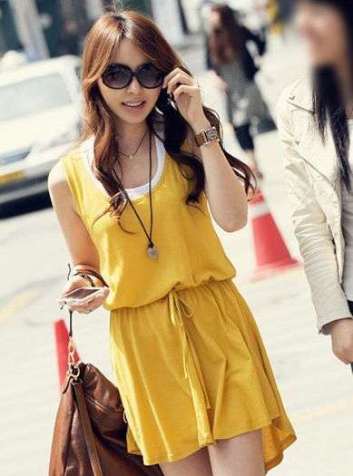 Irregular hem sleeveless dress H63165 Yellow OneSize