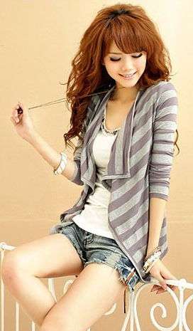 Casual striped long-sleeved jacket W60124 Gray OneSize