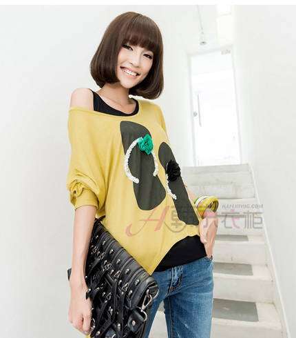 Two-piece beaded printed T-shirt 12759 Yellow OneSize