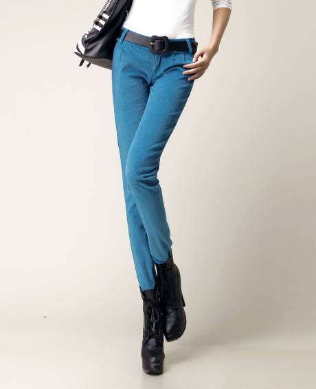 Fashion corduroy lace decorated feet pants 4158 Blue S/M/L