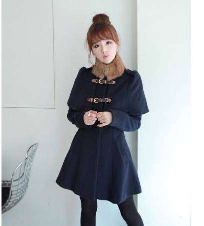 England style standing collar woolen windbreaker-style jacket A5344 DarkBlue S/M/L