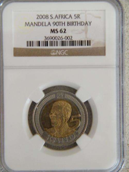 Nelson Mandela "90th Birtday" Bi-Metal R5 graded MS62 NGC