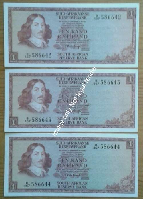 x3 UNC T.W de Jongh 1970's R1 notes (Serials follow) @ R1 start