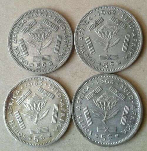 Complete 1st decimal silver 5c set (1961-1964)