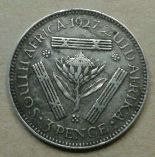 1927 union silver threepence in vf