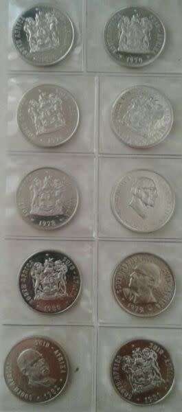 Set of 10 proof nickel 50c coins (1970-1982)