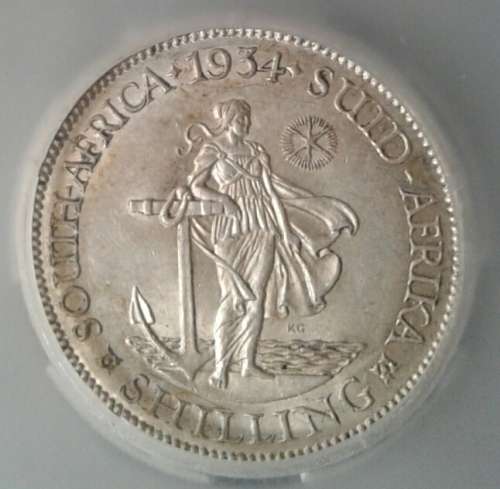 High grade 1934 union silver shilling SANGS graded AU53
