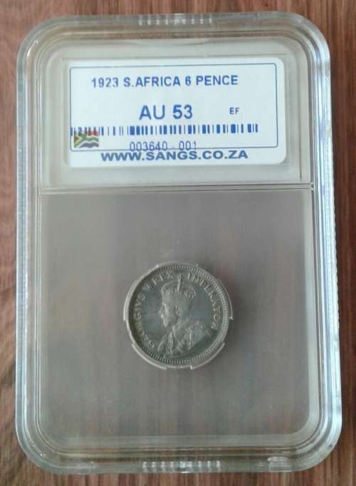 High grade 1923 union silver sixpence SANGS AU53 (1st issue)