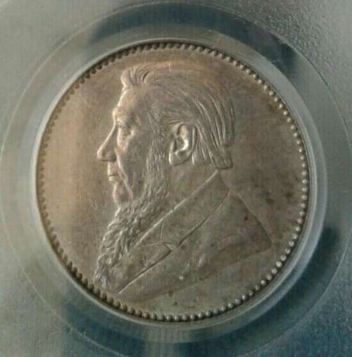 High grade 1896 ZAR Kruger silver sixpence PCGS AU55 (Almost Uncirculated)