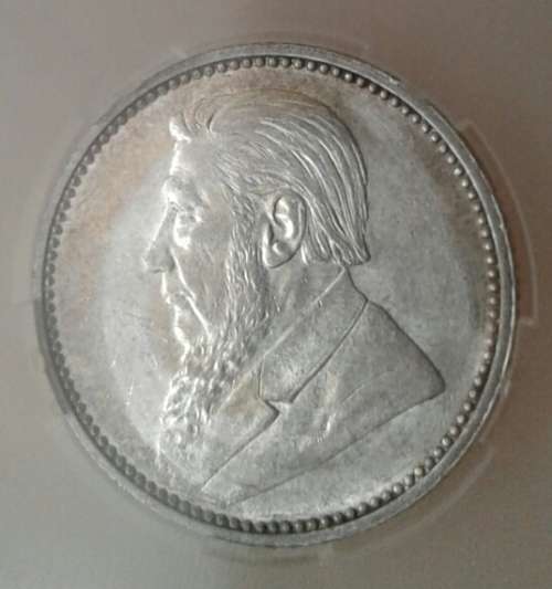 High grade 1896 ZAR Kruger silver sixpence SANGS AU58 (Almost Mint State)
