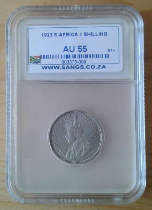 High grade 1923 union silver shilling SANGS AU55 (1st issue)