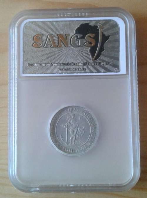 High grade 1923 union silver shilling SANGS AU55 (1st issue)