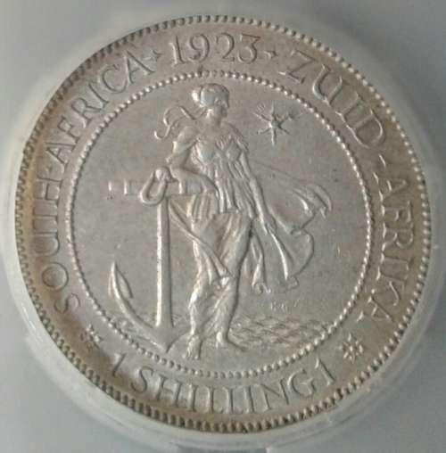 High grade 1923 union silver shilling SANGS AU55 (1st issue)