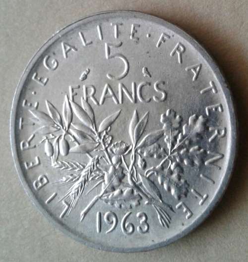 1963 France uncirculated silver 5 Francs