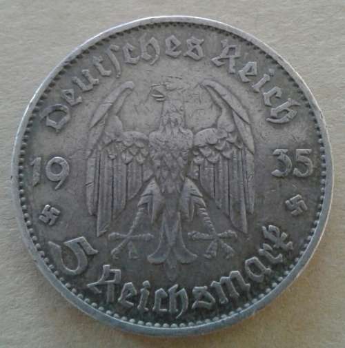 1935 D German silver 5 Reichsmark (Third Reich)